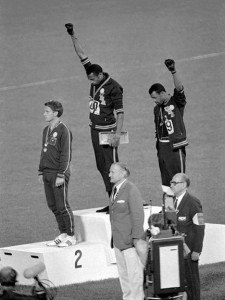 Tommie Smith and John Carlos make the Black Power salute at the 1968 Mexico City Olympics.