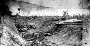 Dead soldiers lie about the "sunken road."