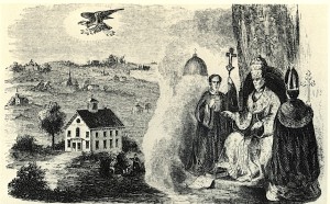 This image, "Popery Undermining Free Schools and Other American Institutions," appeared in Edward Beecher's 1855 book, The Papal Conspiracy Exposed and Protestantism Vindicated. 